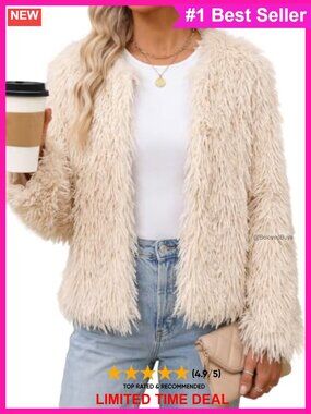 Womens Cropped Faux Fur Coat Turn Down Collar Warm Winter Jacket